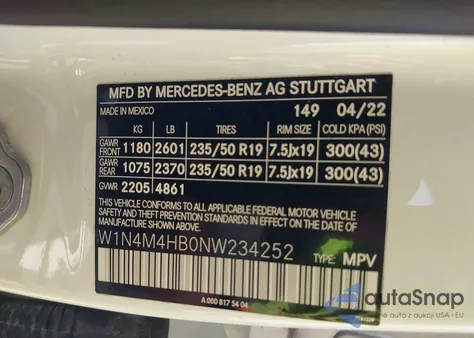 2022 Mercedes-Benz Glb 250 4Matic from USA, damaged, VIN W1N4M4HB0NW234252
